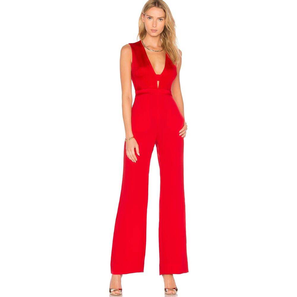Diane Von Furstenberg Red Plunge V-Neck Jumpsuit - Picture 3 of 13